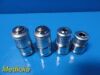 UNBRANDED Lot of 4 Microscope Objectives / Lenses (100/1.25, 4-0.65, 1-0.25, 4/0.1)