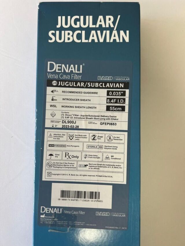 New BARD DLJ900J DENALI VENA CAVA FILTER Disposables - General For Sale