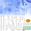 CROSSOCEAN 32PC Set New Glassware 24/40 Lab 32PCS Chemistry Lab Distillation Kit 250 1000ml for Separation Purification