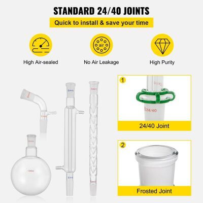 CROSSOCEAN 32PC Set New Glassware 24/40 Lab 32PCS Chemistry Lab Distillation Kit 250 1000ml for Separation Purification