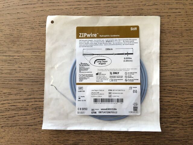 BOSTON SCIENTIFIC /Lake Region Medical 630221B ZIPwire Hydrophilic Guidewire Stiff, Long Taper Angled 150cm x 0.035 (X)