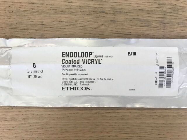 ETHICON EJ10 EndoLoop Ligature made w/ Coated Vicryl Violet Braided Synthetic Absorbable Suture 0, 18in (X)