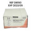 ETHICON REF D8550, 2-0 (3.0 metric) 27" (70 cm) MONOCRYL* (Poliglecaprone 25) Suture UNDYED MONOFILAMENT SH 26 mm 1/2c Taper,EXP 2023/05 Sutures