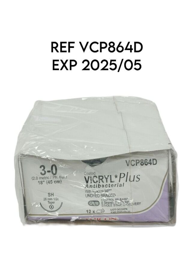 ETHICON REF VCP864D 3-0 (2.0 metric / Ph. Eur.) 18" (45 cm),Coated VICRYL Plus Antibacterial With irgacare MP UNDYED BRAIDED EXP 2025/05