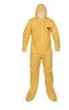 CHEMMAX 4 Yellow Chemical Protective Coveralls:  Box of 6
Coveralls with Hood and Boot
Extended Zipper, Single STM Flap, Elas. Hood face a