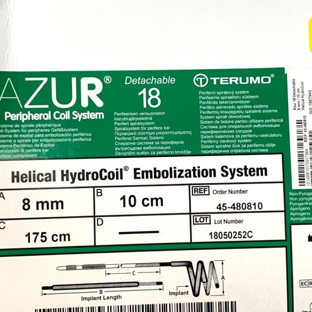 TERUMO REF 45-480810, AZUR HELICAL HYDROCOIL EMBOLIZATION SYSTEM, EXP 2023-04