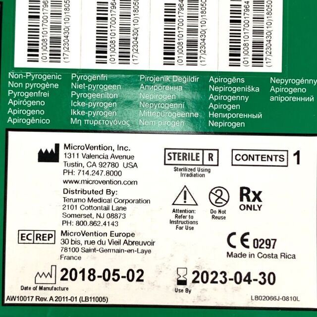 TERUMO REF 45-480810, AZUR HELICAL HYDROCOIL EMBOLIZATION SYSTEM, EXP 2023-04