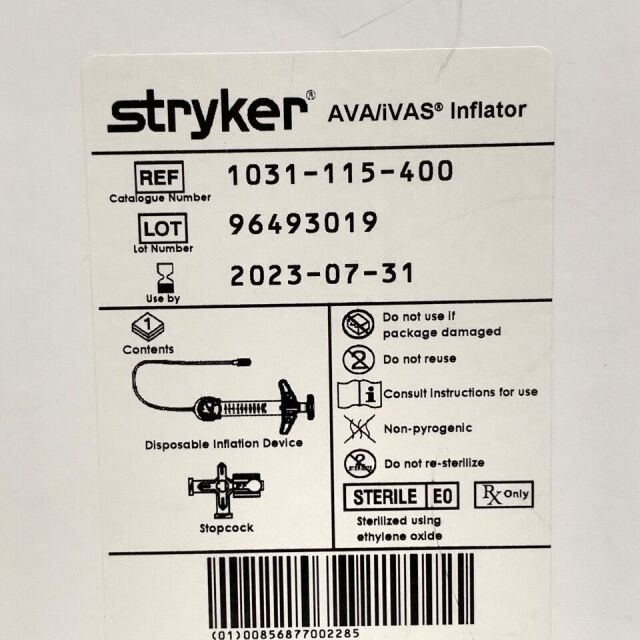 STRYKER REF 1031-115-400, AVA/IVAS INFLATOR, EXP 2023-07