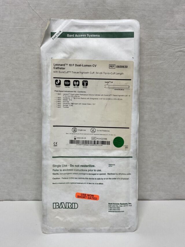 BARD Leonard 10F Dual-Lumen CV Catheter 0600630  Exp. 2020-09  (H31) Leonard 10F Dual-Lumen CV Catheter