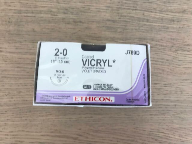 ETHICON J789D Vicryl Violet Braided Suture 2-0, 18in Taper (12/Box)(X)