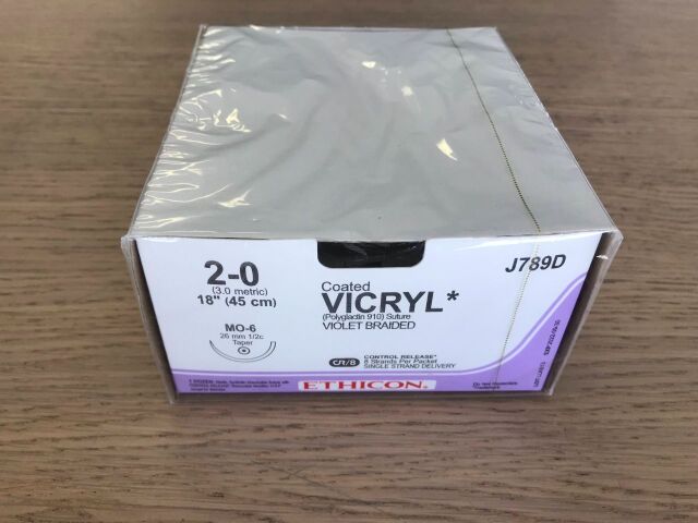 ETHICON J789D Vicryl Violet Braided Suture 2-0, 18in Taper (12/Box)(X)