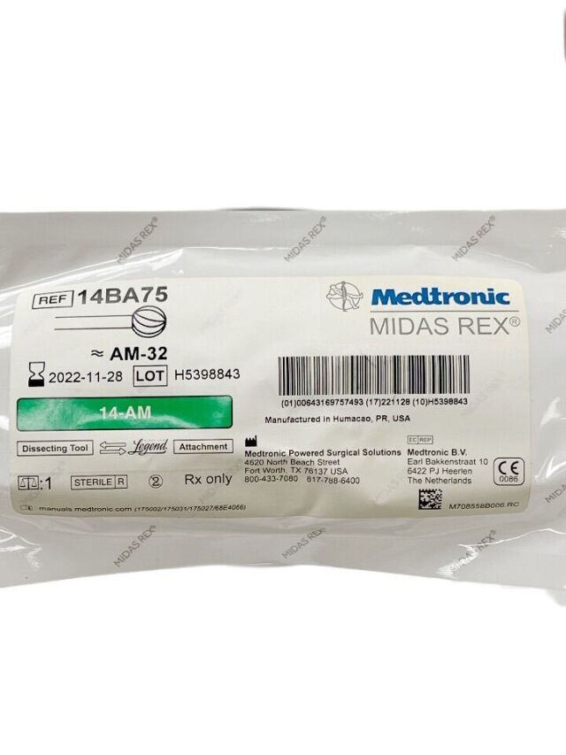 MEDTRONIC REF 14BA75 MIDAS REX LEGEND, BALL FLUTED 14CM, 7.5MM, EXP 2022/11