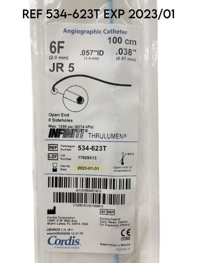 CORDIS REF 534-623T INFINITI THRULUMEN 6F DIAGNOSTIC CATHETER 100CM JR 4 SHT, EXP 2023/01