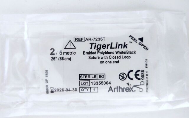 ARTHREX AR-7235T TigerLink 2 , 26" WHITE/BLACK FIBERWIRE WITH CLOSED LOOP #S1/Each (2026/04/30) Sutures