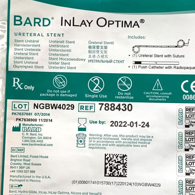 BARD REF 788430, INLAY OPTIMA URETERAL STENT, EXP 2022-01