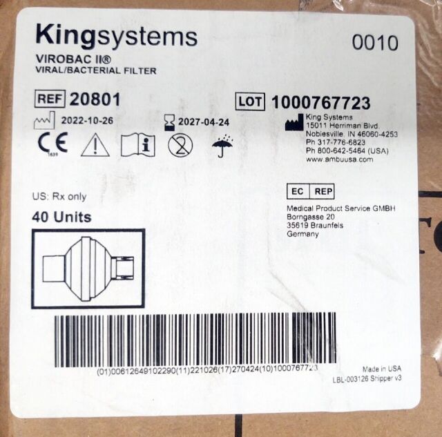 KING 20801 Virobac II Viral / Bacterial Filter (CASE/40) 2027/04/24