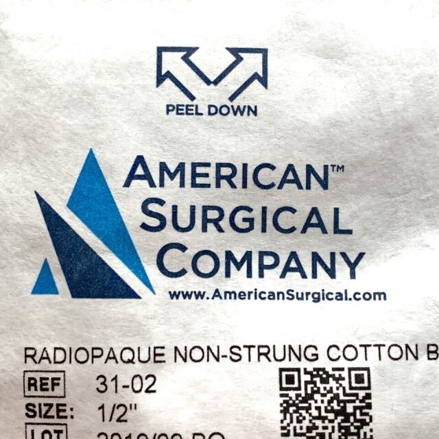 AMERICAN SURGICAL COMPANY REF 31-02, RADIOPAQUE NON-STRUNG COTTON BALLS, EXP 2024-09