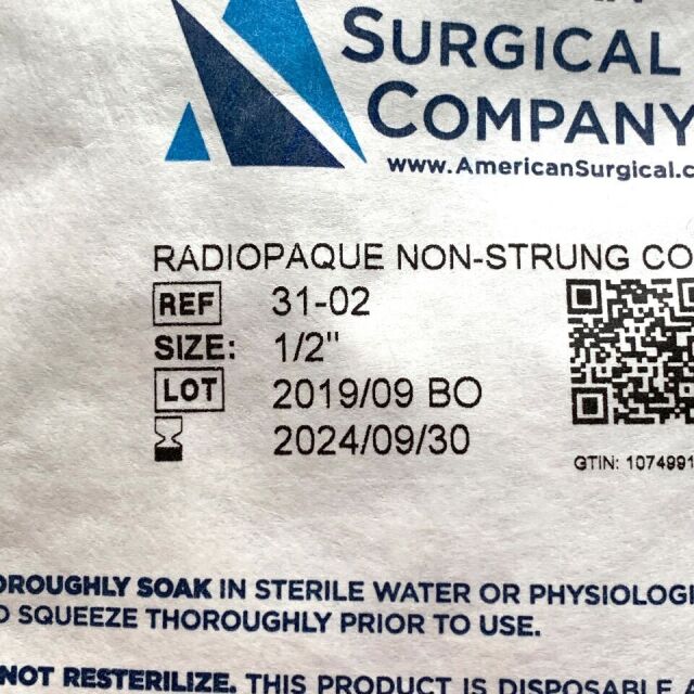 AMERICAN SURGICAL COMPANY REF 31-02, RADIOPAQUE NON-STRUNG COTTON BALLS, EXP 2024-09