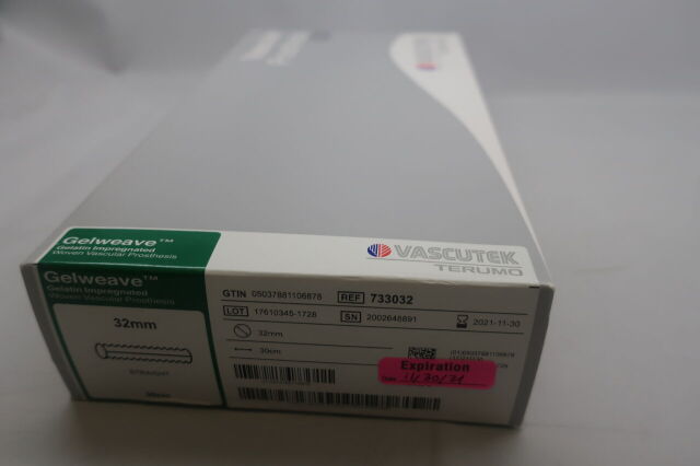 TERUMO 733032 VASCUTEK GELWEAVE VASCULAR GRAFT, STRAIGHT 32MM X 30CM