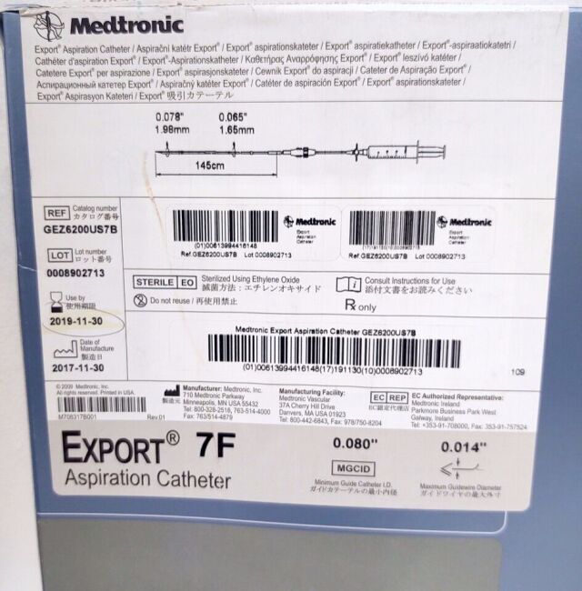 MEDTRONIC GEZ6200US7B Export 7F Aspiration Catheter 0.080” / 0.014” (Expired)