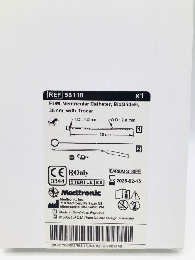 MEDTRONIC 96118 EDM Ventricular Catheter BioGlide 35cm with Trocar