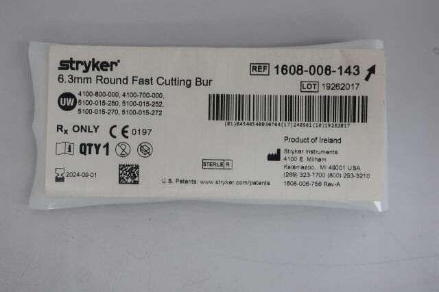 STRYKER 1608-006-143 6.3mm Round Fast Cutting Bur