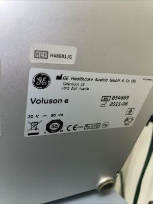 GE MEDICAL SYSTEMS GE VOLUSON e Portable Ultrasound ON CART Bottom of the system;    REF: H48681JG  SN: B54669  MFD: 6-2011 GE VOLUSON e Portable Ultrasound ON CART Bottom of the system;    REF: H48681JG  SN: B54669  MFD: 6-2011