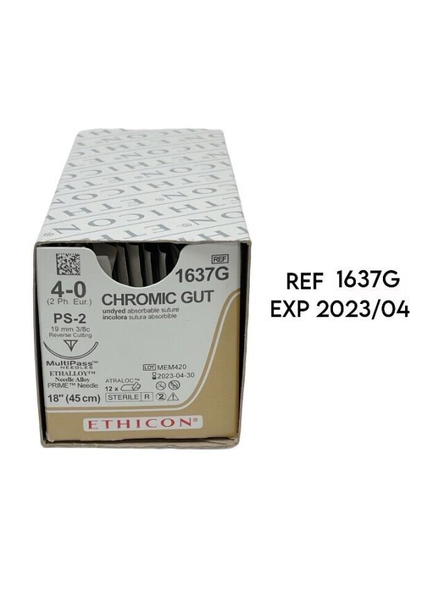 ETHICON REF 1637G CHROMIC GUT undyed absorbable suture 4-0 (2 Ph. Eur.) PS-2 , EXP 2023/04