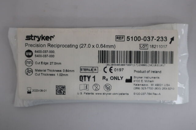 STRYKER 5100-037-233 Precision Thin Reciprocating Saw Blade, 27 mm Cut Edge