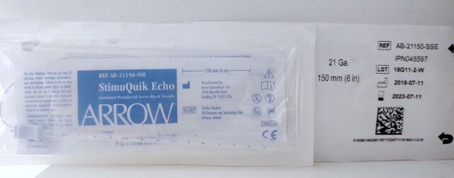 ARROW AB-21150-SSE StimuQuik Echo Insulated Peripheral Nerve Block Needle 21G x 150mm (6”) (#R1) (Expired 2023/07)