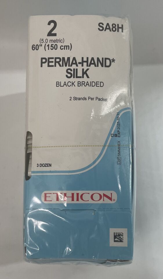 ETHICON SA8H Perma-Hand Braided Silk Suture, Size 2, 60 in. Length