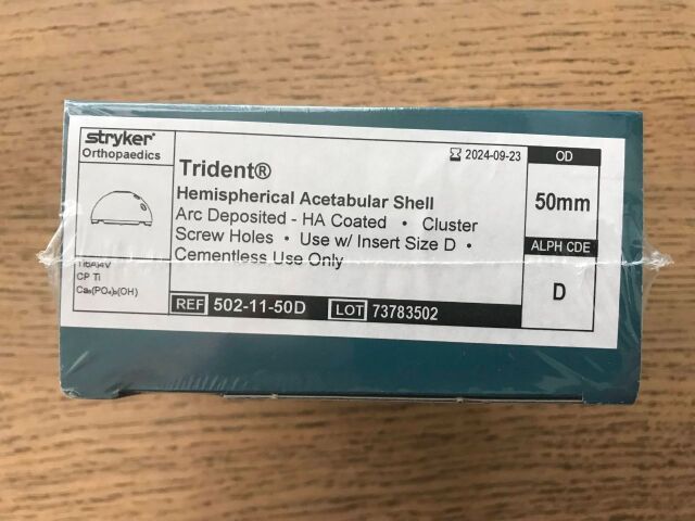 New STRYKER 502-11-50D Trident Hemispherical Acetabular Shell Size D ...