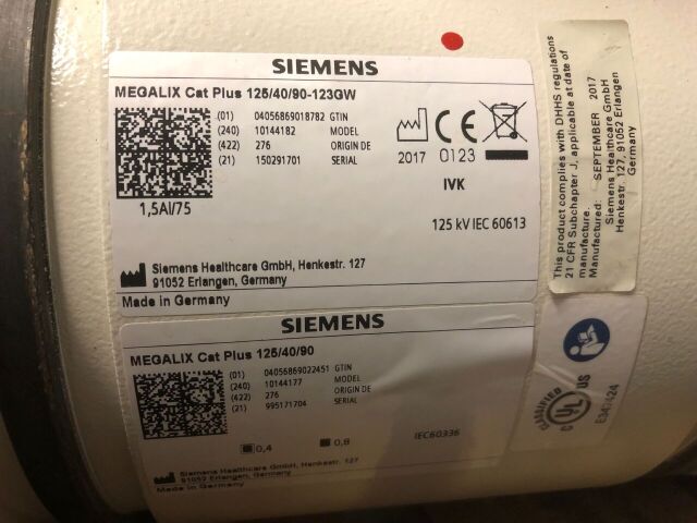 SIEMENS 10144182 Megalix Cat Plus 125/40/90-123GW X-ray tube Cath Angio Lab