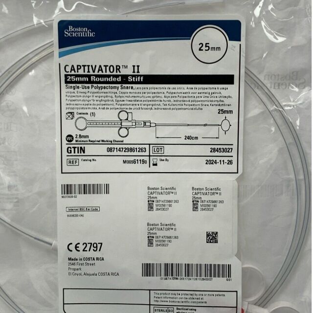 BOSTON SCIENTIFIC REF M00561190, CAPTIVATOR II 25mm Rounded Stiff, SINGLE USE POLYPECTOMY SNARE, EXP 2024/11