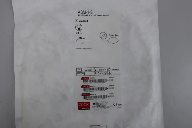 COOK G22631 Acusnare Polypectomy Snare, 7 Fr Sheath Size, 1.5 x 3 cm Snare Size, 2.8 mm Minimum Accessory Channel, 240 cm Sheath Length, Mi