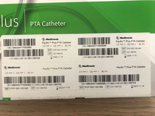 MEDTRONIC PCP 020 120 090 Pacific Plus PTA Catheter Over The Wire 2.0mm x 120mm x 90cm (X)