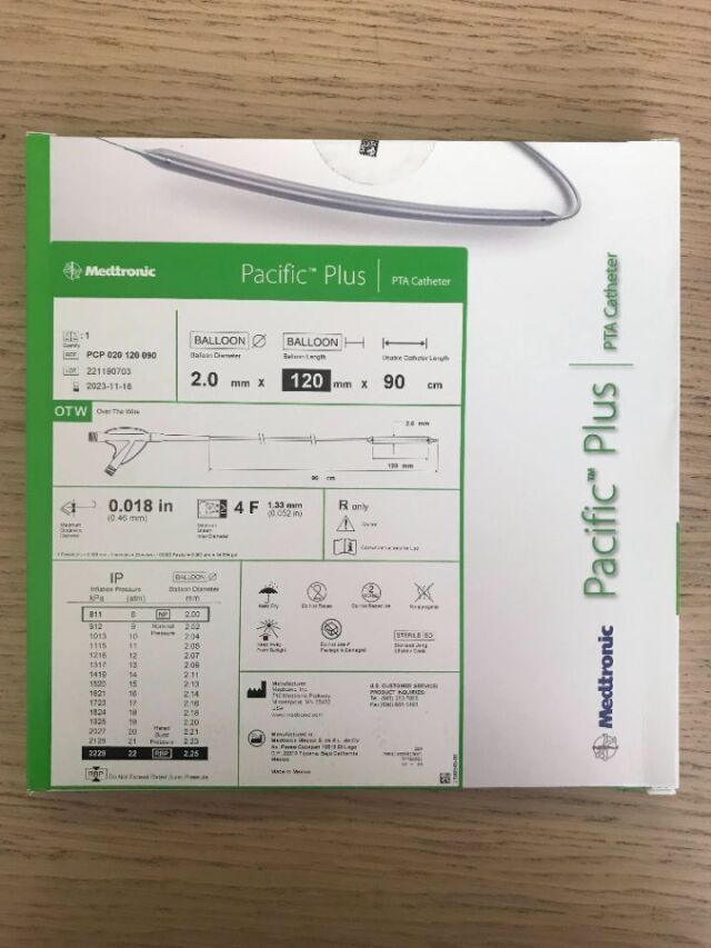 MEDTRONIC PCP 020 120 090 Pacific Plus PTA Catheter Over The Wire 2.0mm x 120mm x 90cm (X)