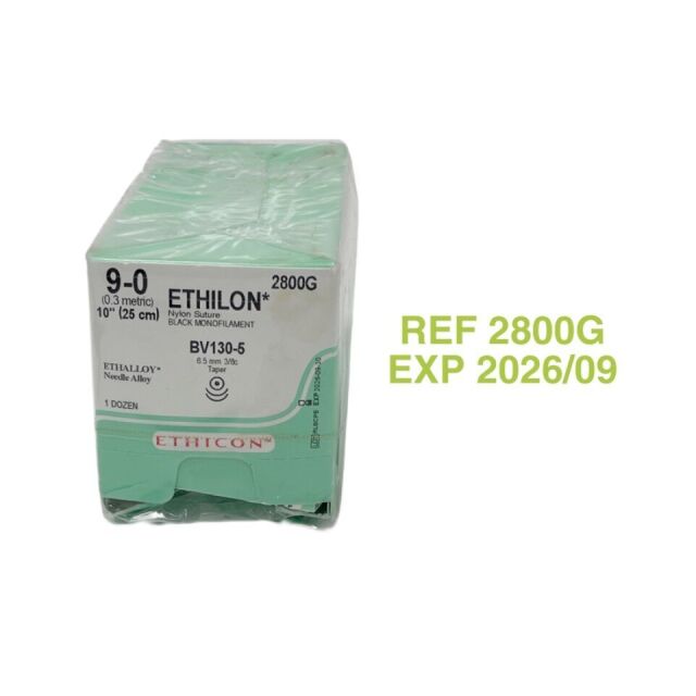 ETHICON REF 2800G ETHILON  Nylon Suture 9-0 (0.3 metric) 10" (25 cm) , BV130-5  , EXP 2026/09