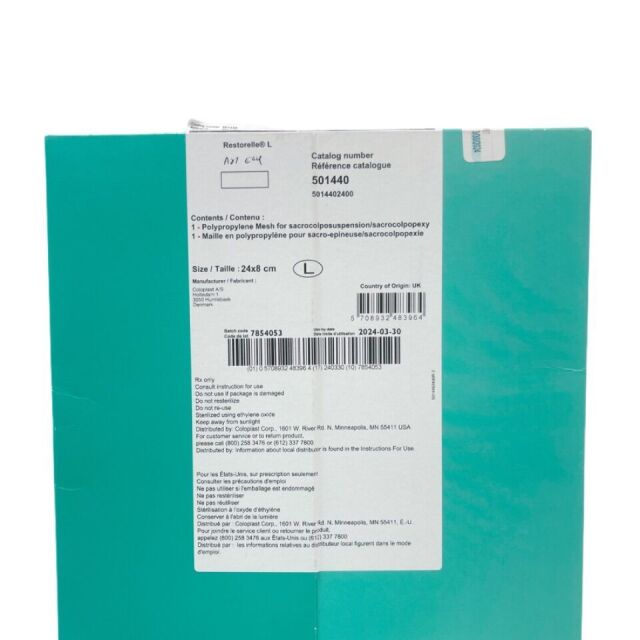 COLOPLAST REF 501440 RESTORELLE L MESH, POLYPROPYLENE, 24CM X 8CM ,EXP 2024/03