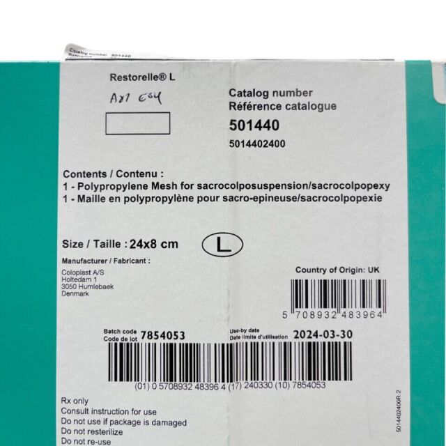 COLOPLAST REF 501440 RESTORELLE L MESH, POLYPROPYLENE, 24CM X 8CM ,EXP 2024/03