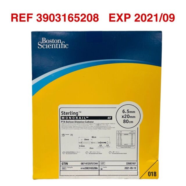 BOSTON SCIENTIFIC REF 3903165208 Sterling™ MONORAIL™ 4F PTA Balloon Dilatation Catheter, 6.5mm x20 mm 80cm ,EXP 2021/09