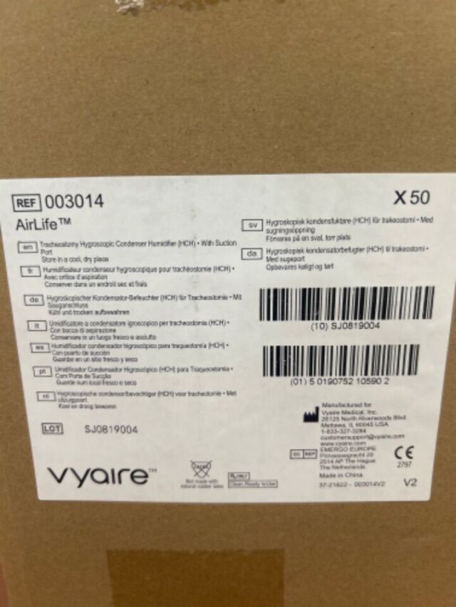 VYAIRE MEDICAL INC 003014 AirLife Tracheostomy Hygroscopic Condenser Humidifier (HCH) w/ Suction Port, Box of 50