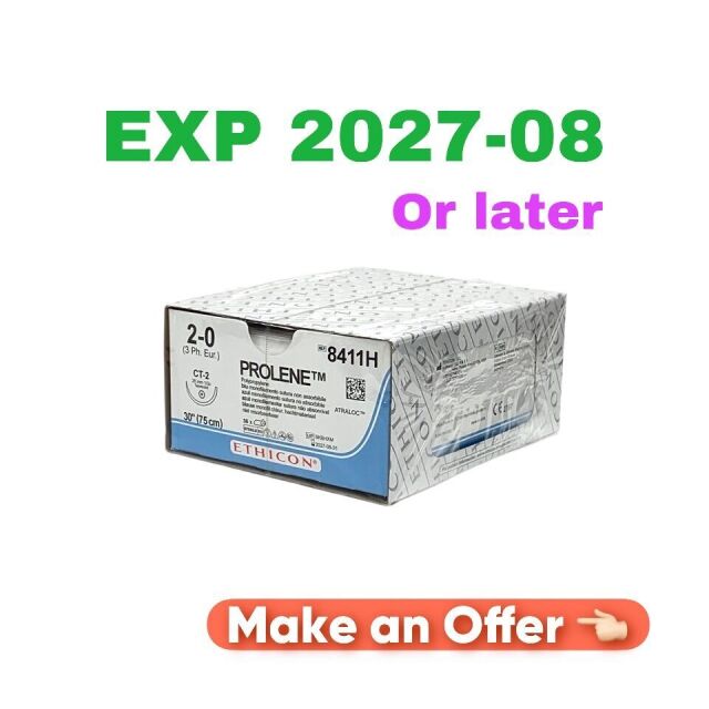 ETHICON REF 8411H, PROLENE Polypropylene blue monofilament non-absorbable suture, EXP 2027-08