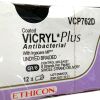 ETHICON REF VCP762D, Coated VICRYL* Plus Antibacterial With Irgacare MP** UNDYED BRAIDED, EXP 2027-10
