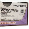 ETHICON REF VCP602H, Coated VICRYL Plus Antibacterial Polyglactin 910 Irgacare MP violet braided absorbable suture, EXP 2028-04