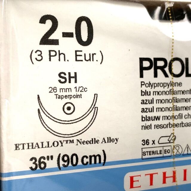 ETHICON REF 8523H, PROLENE Polypropylene blue monofilament non-absorbable suture, EXP 2027-02