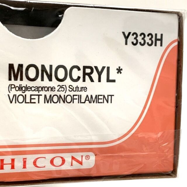 ETHICON REF Y333H, MONOCRYL* (Poliglecaprone 25) Suture VIOLET MONOFILAMENT, EXP 2027-08