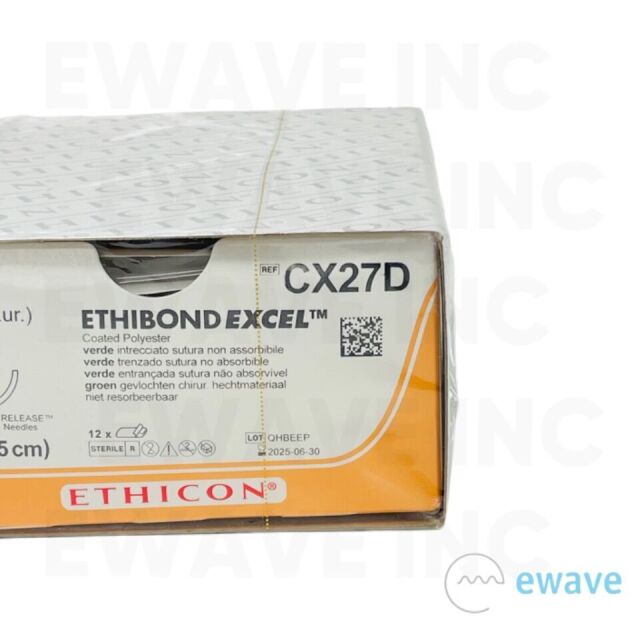 ETHICON REF CX27D ETHIBOND EXCEL SUTURES  0 (3.5 Ph. Eur.) CT-2, (12/BOX), EXP 2025/06