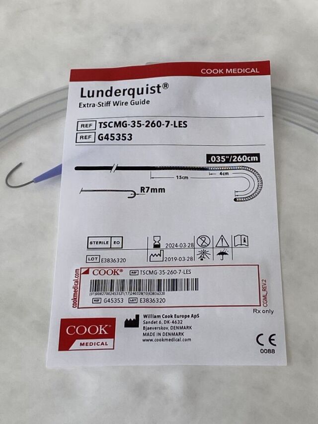 COOK MEDICAL Lunderquist  EXTRA STIFF WIRE GUIDE G45353   Exp.2024-03  (K24) Lunderquist