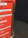 HARLOFF 6 Drawer Crash Cart:  Red
Includes: IV Pole
              Tank Holder
              Backboard
              Power Supply
